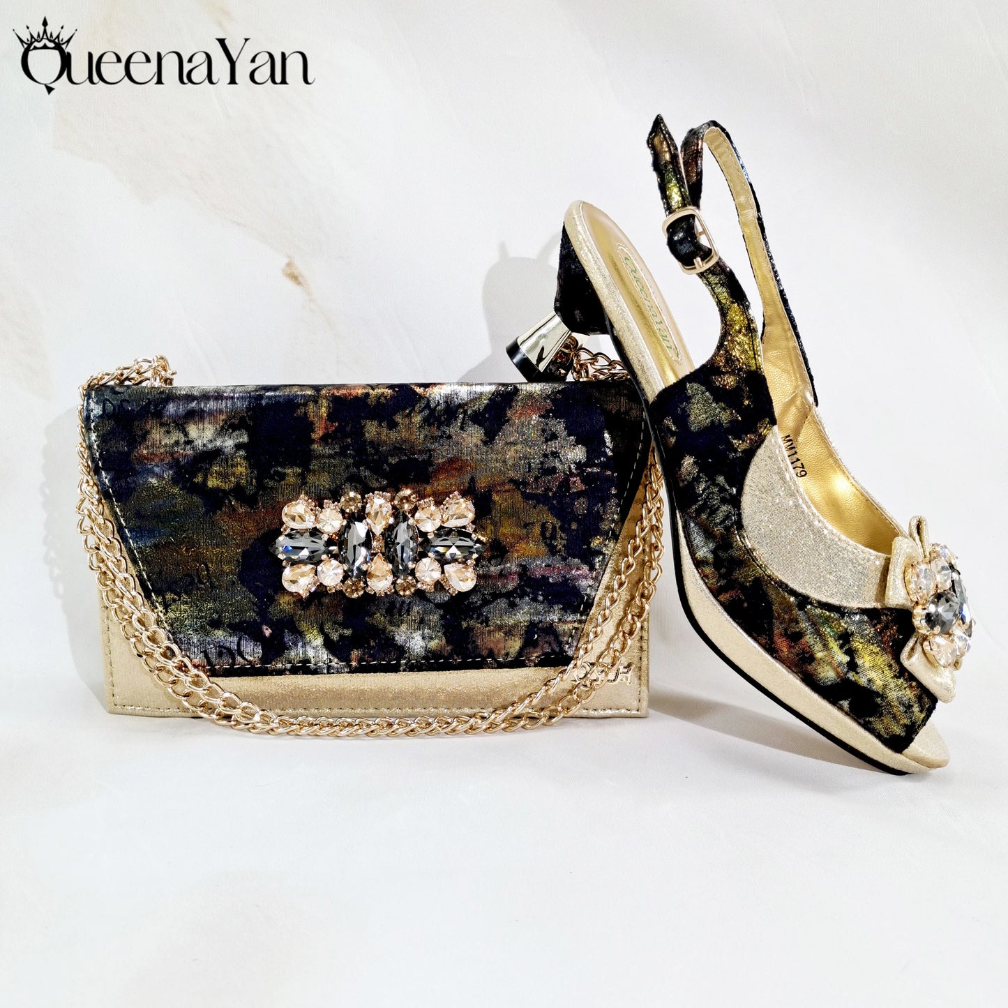 New Women High-Heel Shoes Elegant Wine Rhinestone Metallic Diamond Accents Paired with Matching Handbag Exquisite Special-Material | HollandLuxeGlobal.com Exclusive Collector’s Item