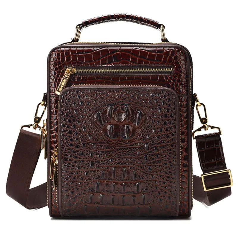 Crocodile Pattern Men’s Business Shoulder Messenger Bag – Genuine Cowhide Leather Vertical Tote & Small Briefcase | HollandLuxeGlobal.com Exclusive Collector’s Item