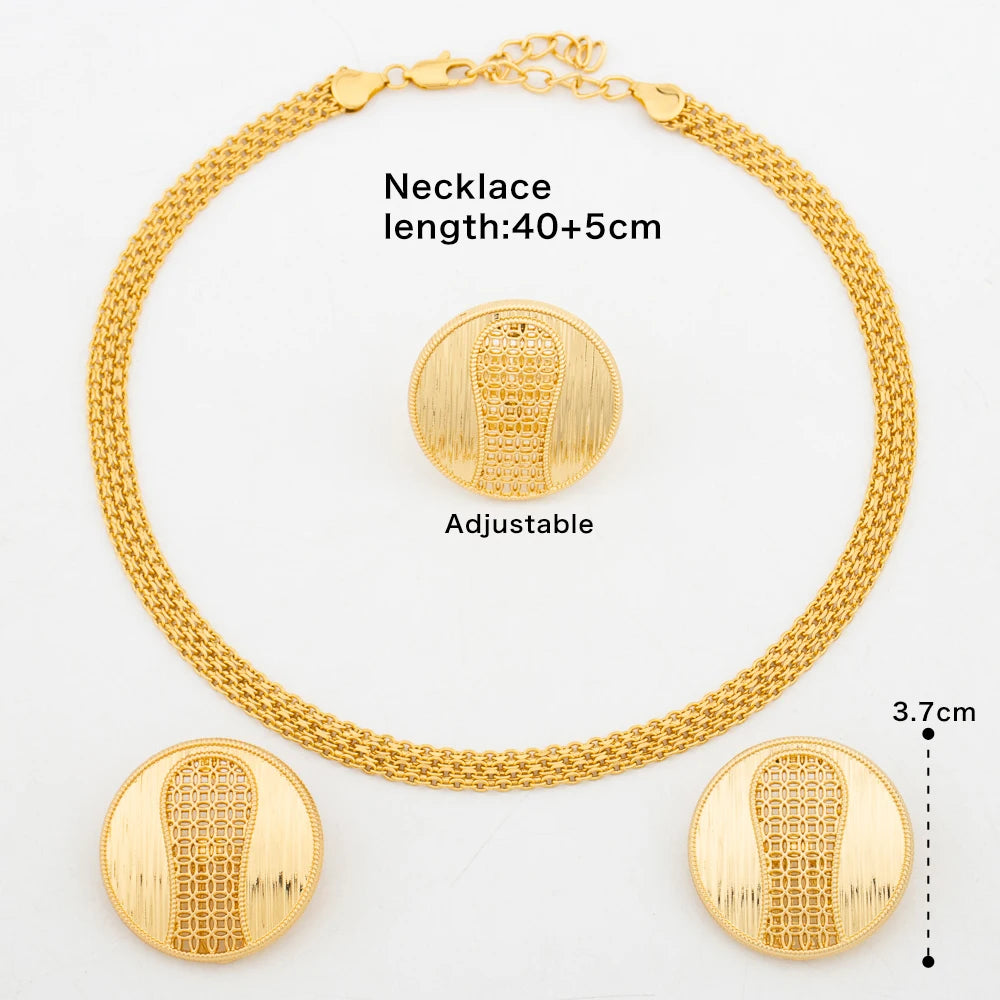 Shine with timeless elegance in this Trend Gold Color Jewelry Set, a hollandluxeglobal.com bestseller designed for the modern woman. Featuring Italian-inspired craftsmanship with a bold African Dubai classic style