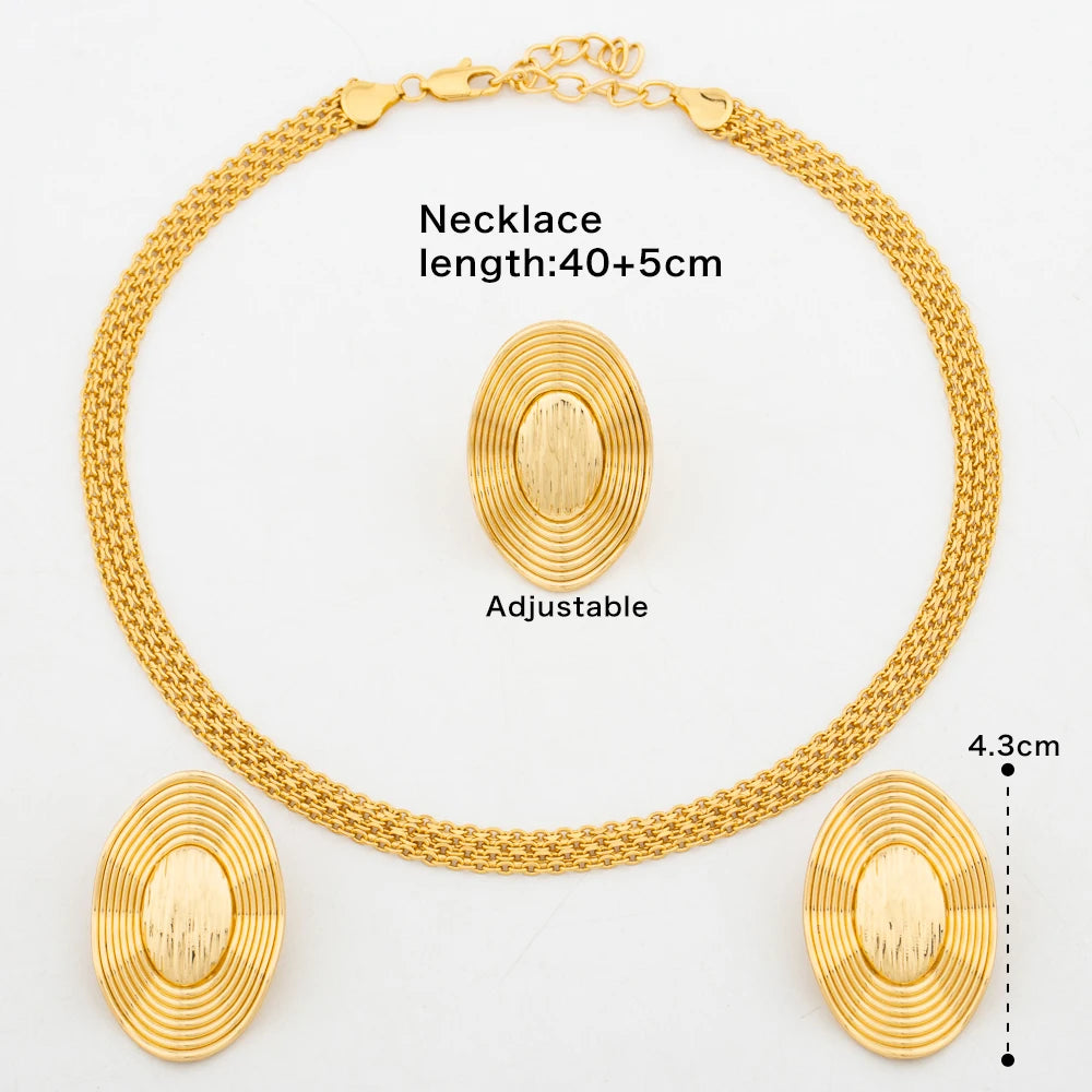 Shine with timeless elegance in this Trend Gold Color Jewelry Set, a hollandluxeglobal.com bestseller designed for the modern woman. Featuring Italian-inspired craftsmanship with a bold African Dubai classic style