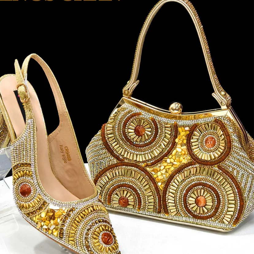 HollandLuxeGlobal.com Exclusive Premium Collectors Item – Elegant Italian Design Women’s Party Shoes with Matching Handbag, Stylish Heels & Bag Set for African Weddings & Special