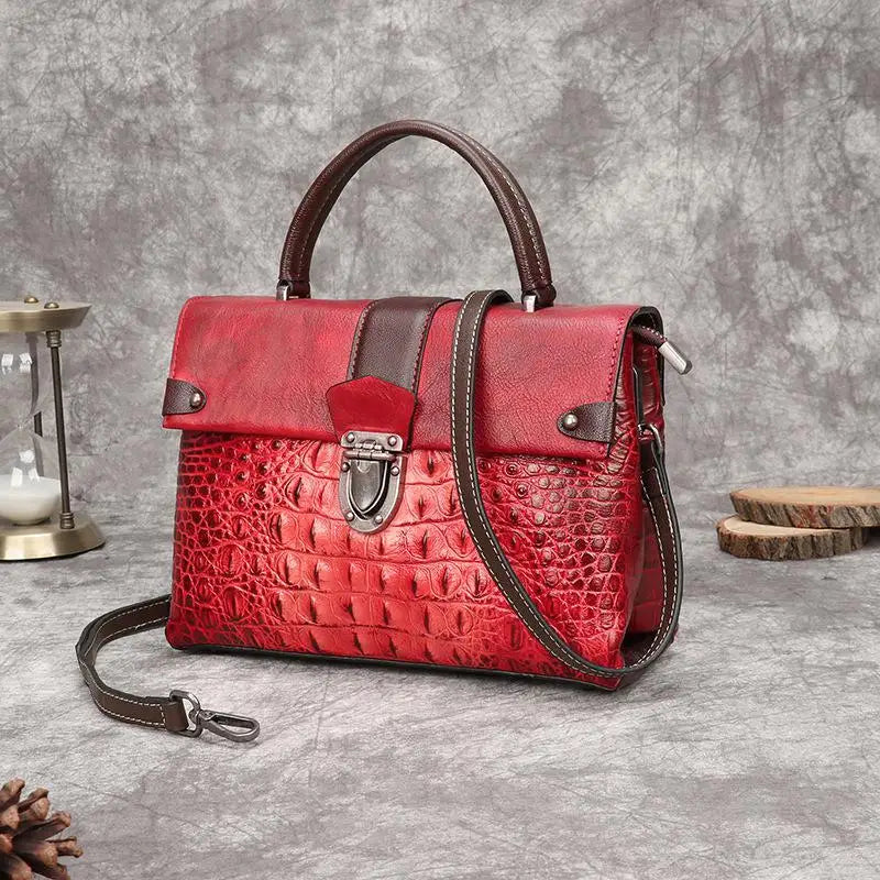 Retro Crocodile Pattern Luxury Women’s Handbag 2025 – Genuine Cowhide Leather Handmade Embossed Shoulder & Crossbody Bag | HollandLuxeGlobal.com Exclusive Collector’s Item