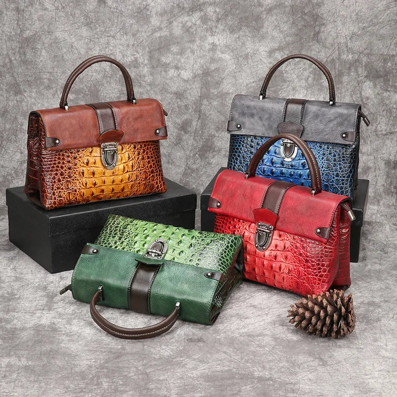 Retro Crocodile Pattern Luxury Women’s Handbag 2025 – Genuine Cowhide Leather Handmade Embossed Shoulder & Crossbody Bag | HollandLuxeGlobal.com Exclusive Collector’s Item