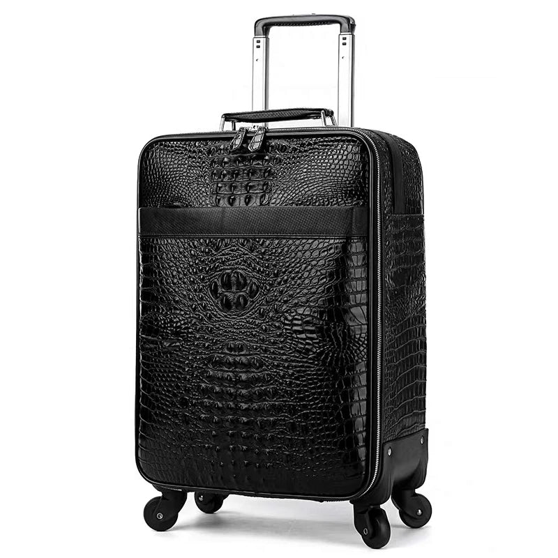 Travel in style with this Exclusive HollandLuxeGlobal.com Premium Collectors’ Item. Handcrafted from 100% genuine head-layer cowhide leather with a refined crocodile pattern finish, this luxury set blends durability, sophis