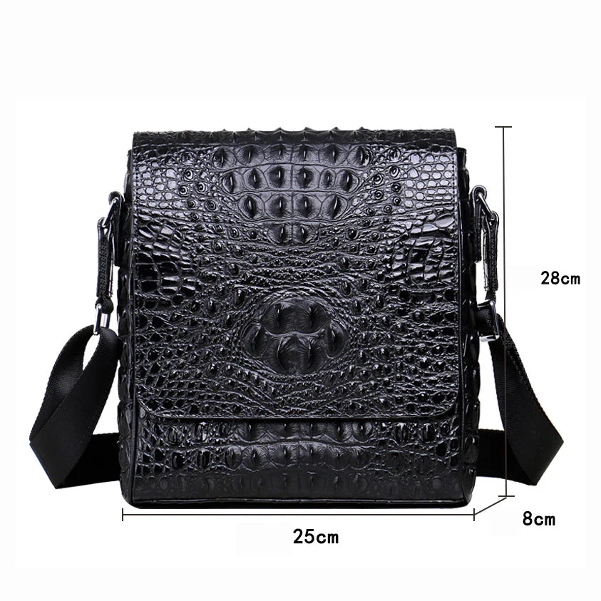 New High-Quality Crocodile Pattern Genuine Leather Men’s Shoulder Bag – Real Cowhide Fashion Casual Crossbody Bag | HollandLuxeGlobal.com Exclusive Collector’s Item