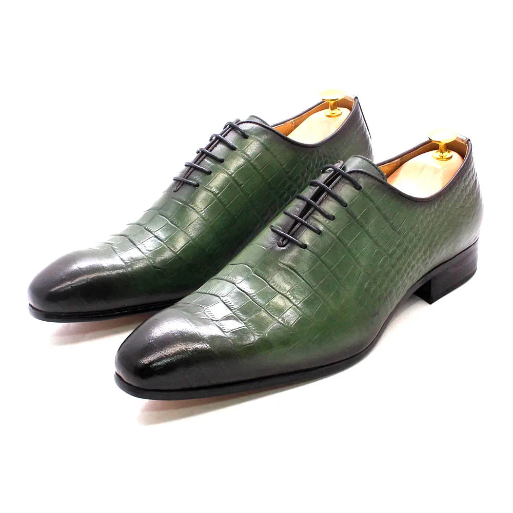 Holland Luxe Global Exclusive – Italian Fashion Oxford Shoes for Men | Genuine Cow Leather Crocodile Lace-Up Formal Dress Shoes