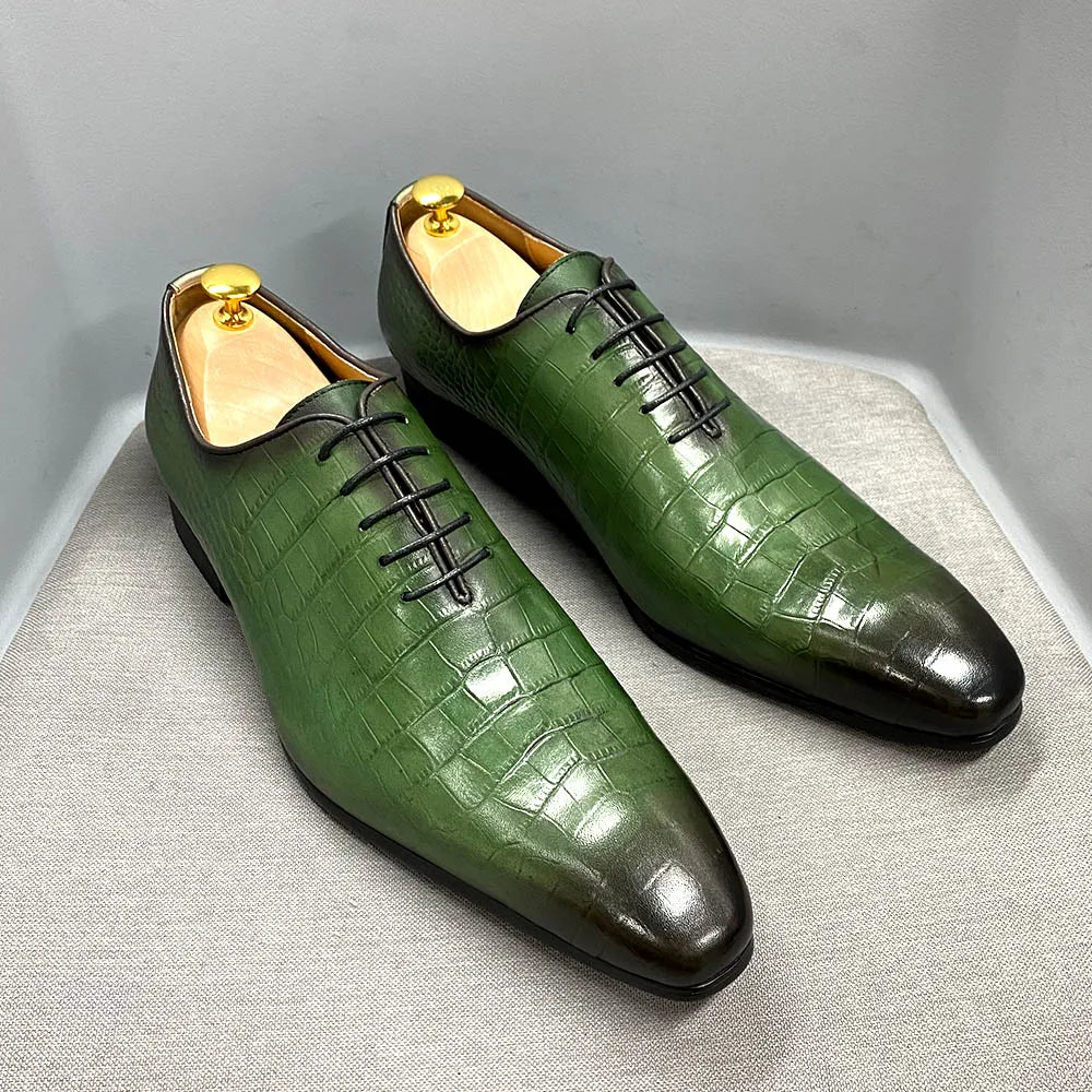 Holland Luxe Global Exclusive – Italian Fashion Oxford Shoes for Men | Genuine Cow Leather Crocodile Lace-Up Formal Dress Shoes
