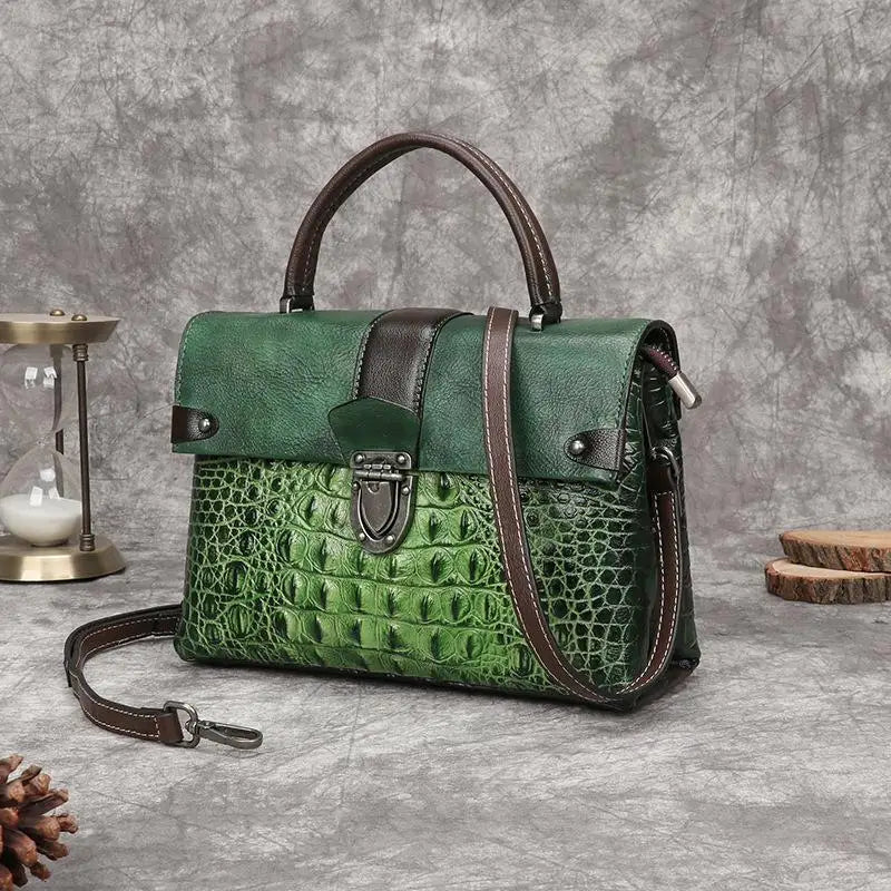 Retro Crocodile Pattern Luxury Women’s Handbag 2025 – Genuine Cowhide Leather Handmade Embossed Shoulder & Crossbody Bag | HollandLuxeGlobal.com Exclusive Collector’s Item