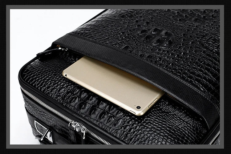 Travel in style with this Exclusive HollandLuxeGlobal.com Premium Collectors’ Item. Handcrafted from 100% genuine head-layer cowhide leather with a refined crocodile pattern finish, this luxury set blends durability, sophis