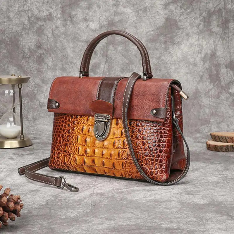 Retro Crocodile Pattern Luxury Women’s Handbag 2025 – Genuine Cowhide Leather Handmade Embossed Shoulder & Crossbody Bag | HollandLuxeGlobal.com Exclusive Collector’s Item