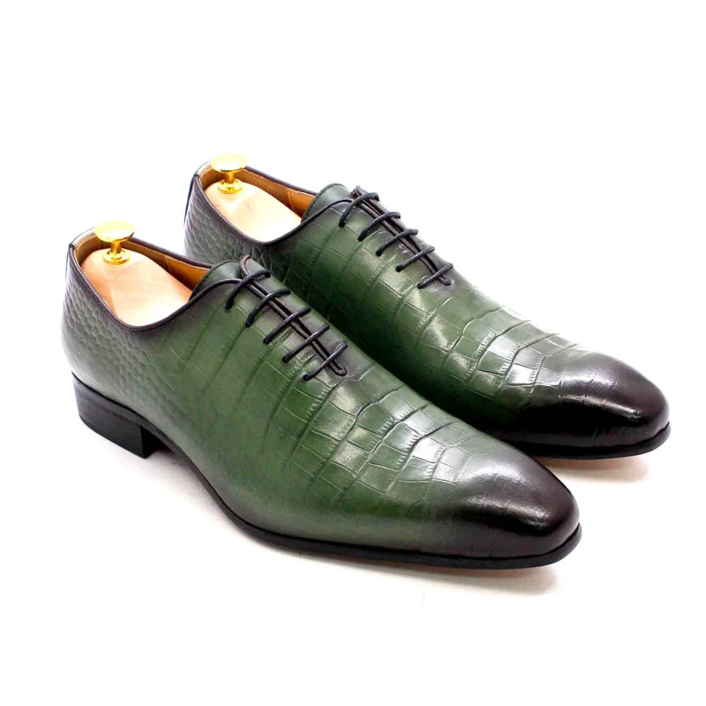 Holland Luxe Global Exclusive – Italian Fashion Oxford Shoes for Men | Genuine Cow Leather Crocodile Lace-Up Formal Dress Shoes