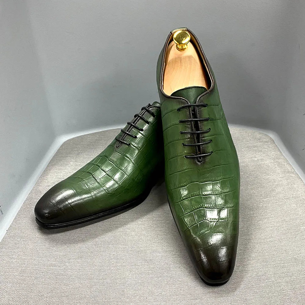 Holland Luxe Global Exclusive – Italian Fashion Oxford Shoes for Men | Genuine Cow Leather Crocodile Lace-Up Formal Dress Shoes