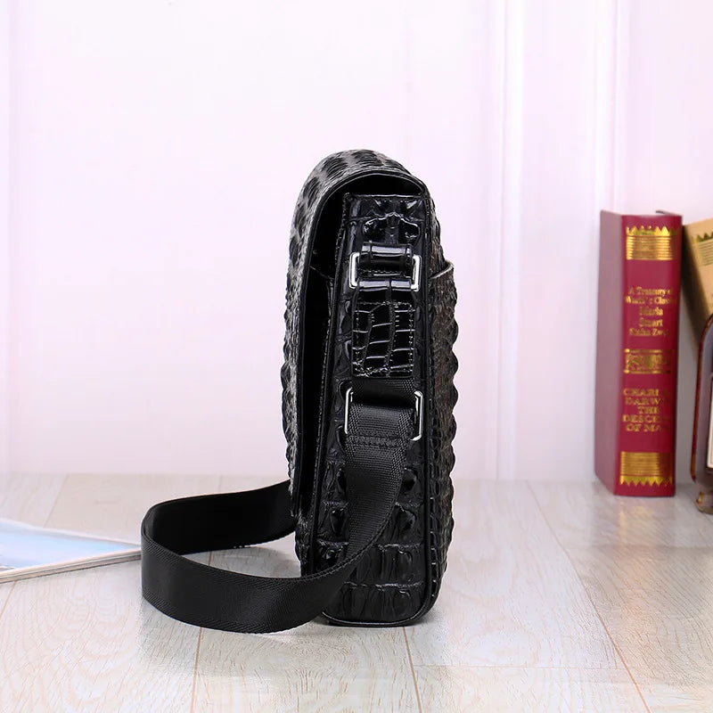 New High-Quality Crocodile Pattern Genuine Leather Men’s Shoulder Bag – Real Cowhide Fashion Casual Crossbody Bag | HollandLuxeGlobal.com Exclusive Collector’s Item