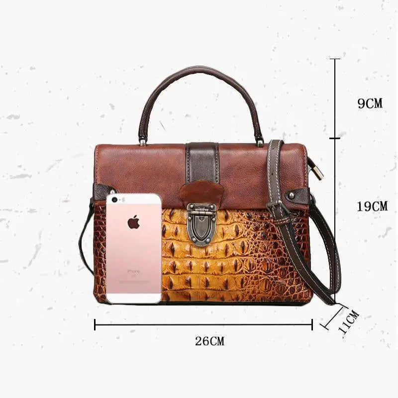 Retro Crocodile Pattern Luxury Women’s Handbag 2025 – Genuine Cowhide Leather Handmade Embossed Shoulder & Crossbody Bag | HollandLuxeGlobal.com Exclusive Collector’s Item