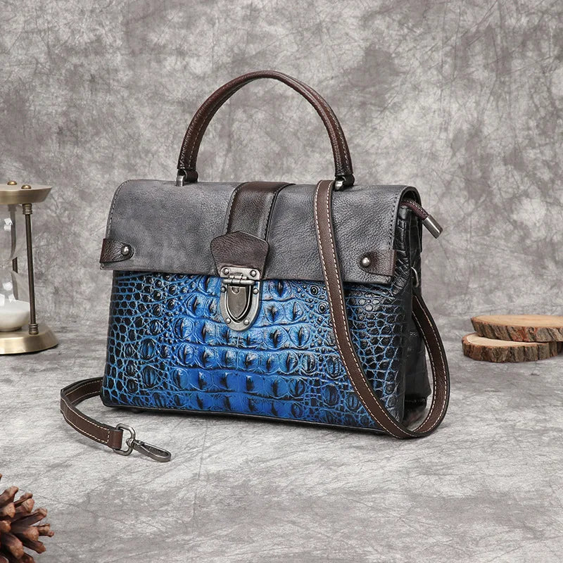 Retro Crocodile Pattern Luxury Women’s Handbag 2025 – Genuine Cowhide Leather Handmade Embossed Shoulder & Crossbody Bag | HollandLuxeGlobal.com Exclusive Collector’s Item