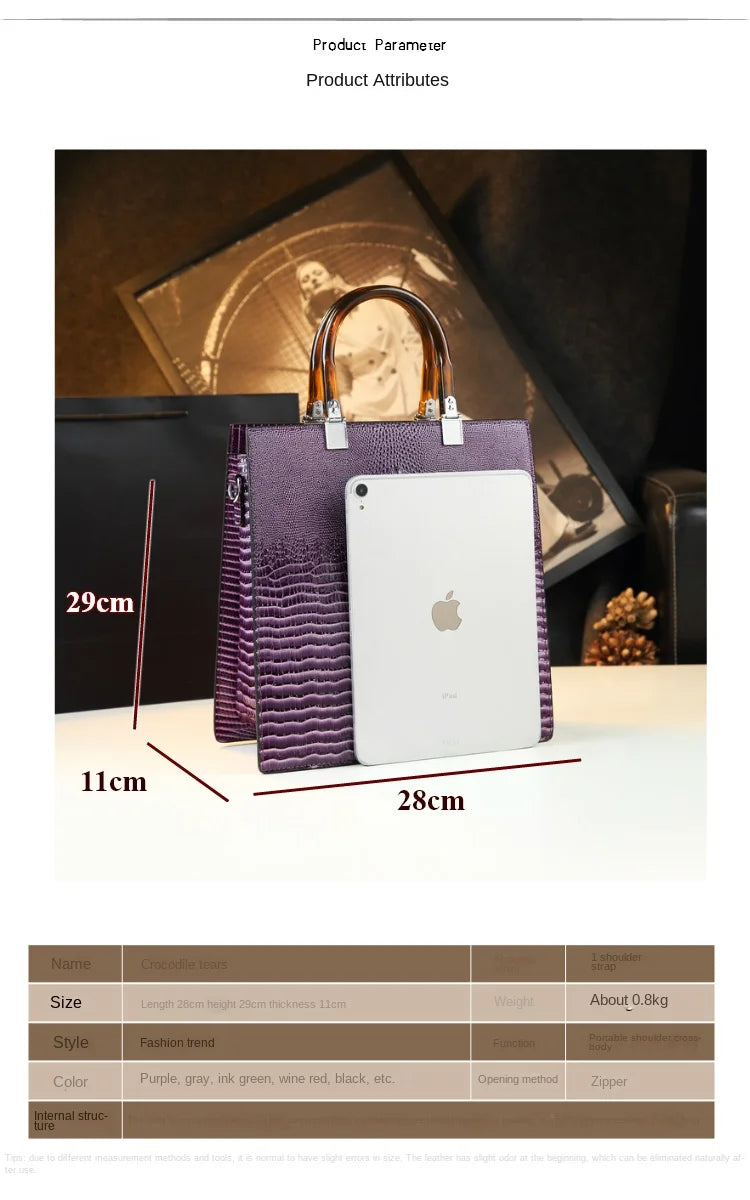 Elevate your everyday elegance with this Genuine Leather Women’s Tote Bag, featuring a luxury crocodile pattern and trend-setting vertical design. Perfect as a fashionable shoulder or messenger bag for stylish women