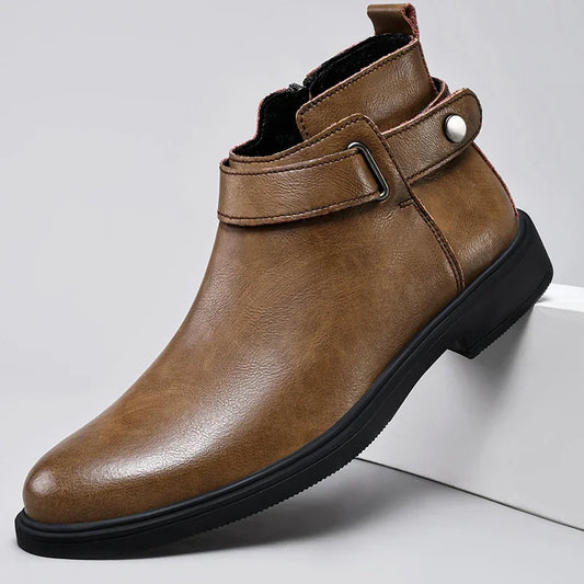 Italian Men’s Classic Genuine Leather Ankle Boots | Luxury High-Top Designer Fashion Boots with Anti-Skid Sole for Outdoor & Casual Wear | HollandLuxeGlobal.com Exclusive Collector’s Item