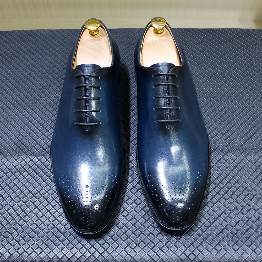 Italian Style Men’s Dress Shoes | Genuine Leather Handmade Classic Whole-Cut Oxford Lace-Up Formal Shoes | HollandLuxeGlobal.com Exclusive Collector’s Item
