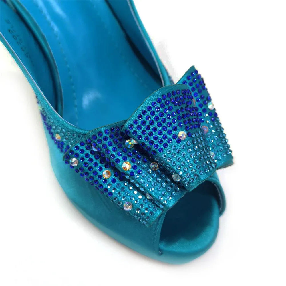 High Quality Thin Heels Rhinestones Design Fish Beaked Toe Cap Ladies Sandals with Bag Set in Pink Color For Party | HollandLuxeGlobal.com Exclusive Collector’s Item