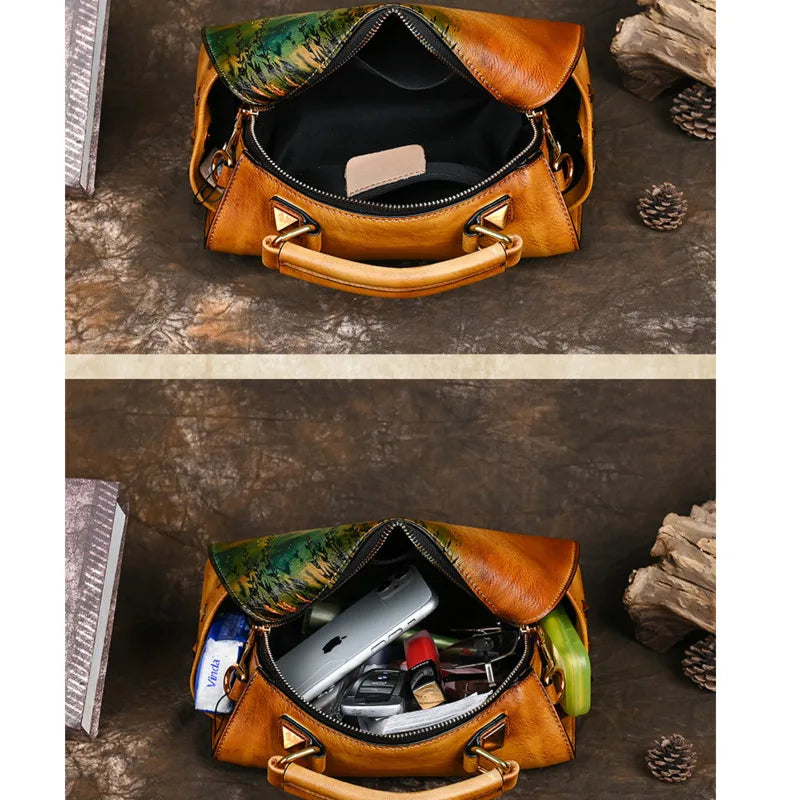 2025 Retro Hand-Drawn Leather Women’s Shoulder Bag – Luxury Designer Handcrafted Vintage Tote for Elegant Ladies | HollandLuxeGlobal.com Exclusive Collector’s Item