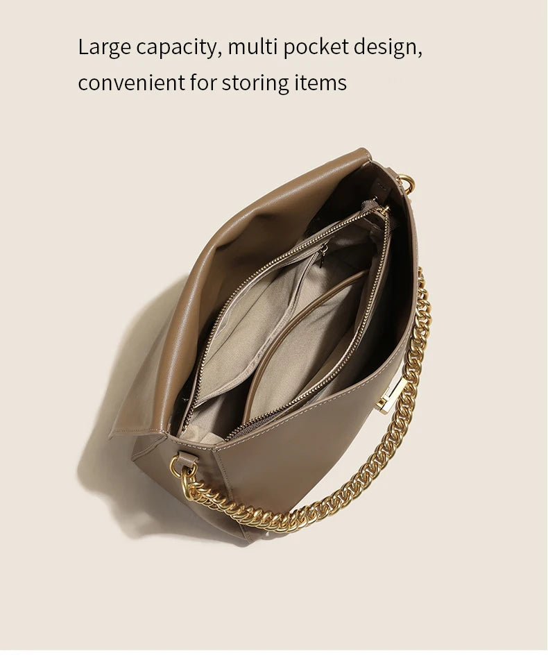 Women’s Large Korean Genuine Cow Leather Flap Shoulder Chain Bag | Luxury Solid Leather Crossbody Handbag & Messenger Purse | HollandLuxeGlobal.com Exclusive Collector’s Item”