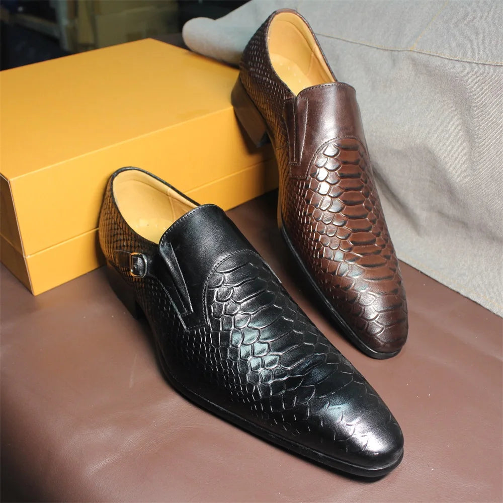 Luxury Men’s Genuine Leather Wingtip Monk Strap Loafers with Elegant Buckle Detailing – Premium Brown and Classic Black Handmade Formal Dress Shoes for Office, Business, and Wedding Events | HollandLuxeGlobal.com Exclusiv