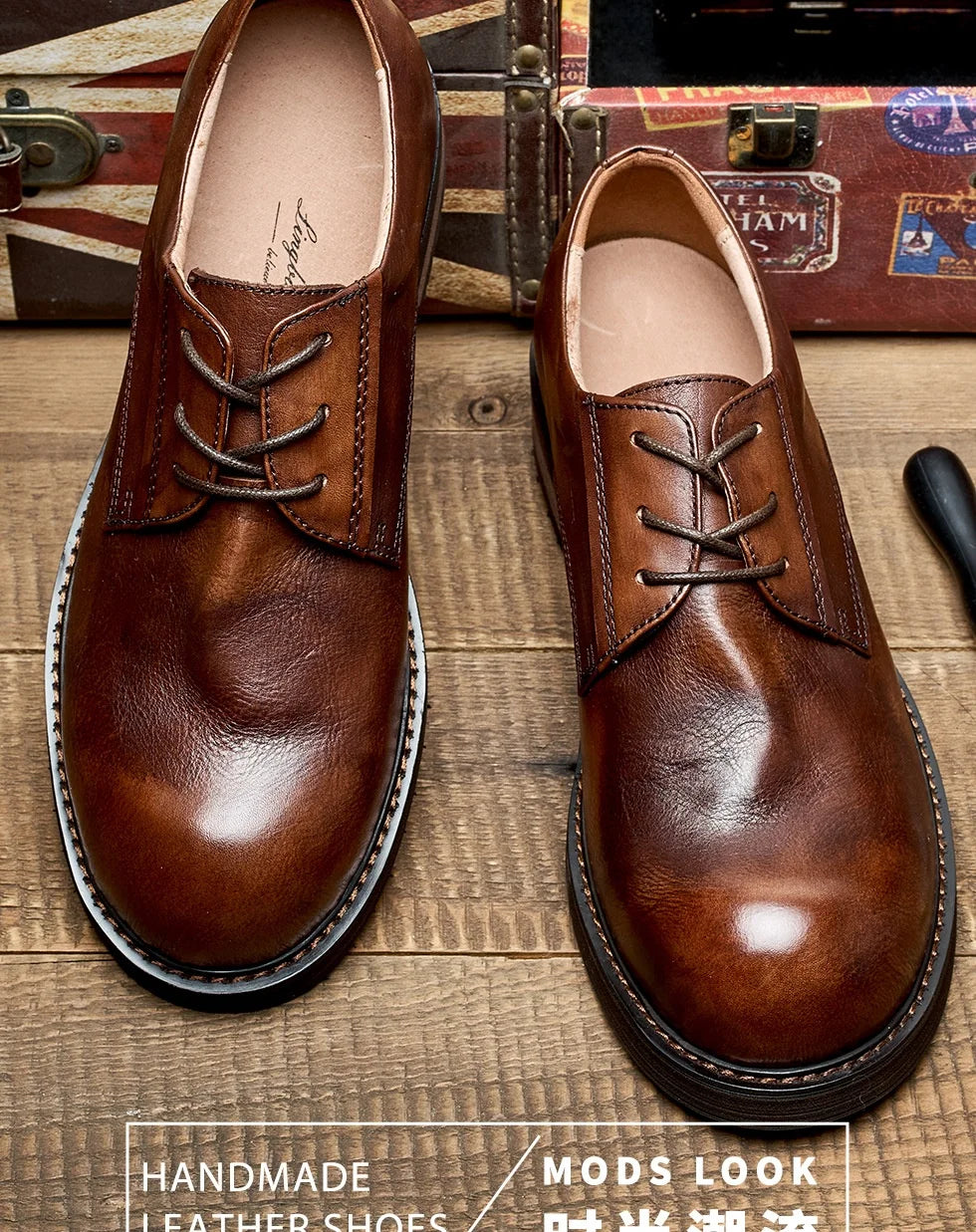 British Vintage Handmade Leather Casual Shoes – Round Toe Soft Leather Business & Wedding Shoes for Men | HollandLuxeGlobal.com Exclusive Collector’s Item