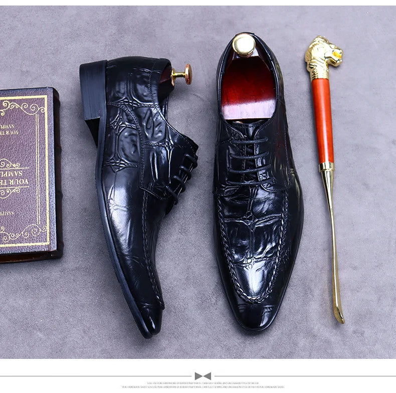Elevate your style with the Luxury Crocodile Pattern Men’s Dress Shoes, part of the Hollandluxeglobal.com Exclusive Collection.
	•	Material: Premium genuine leather with elegant crocodile embossing
