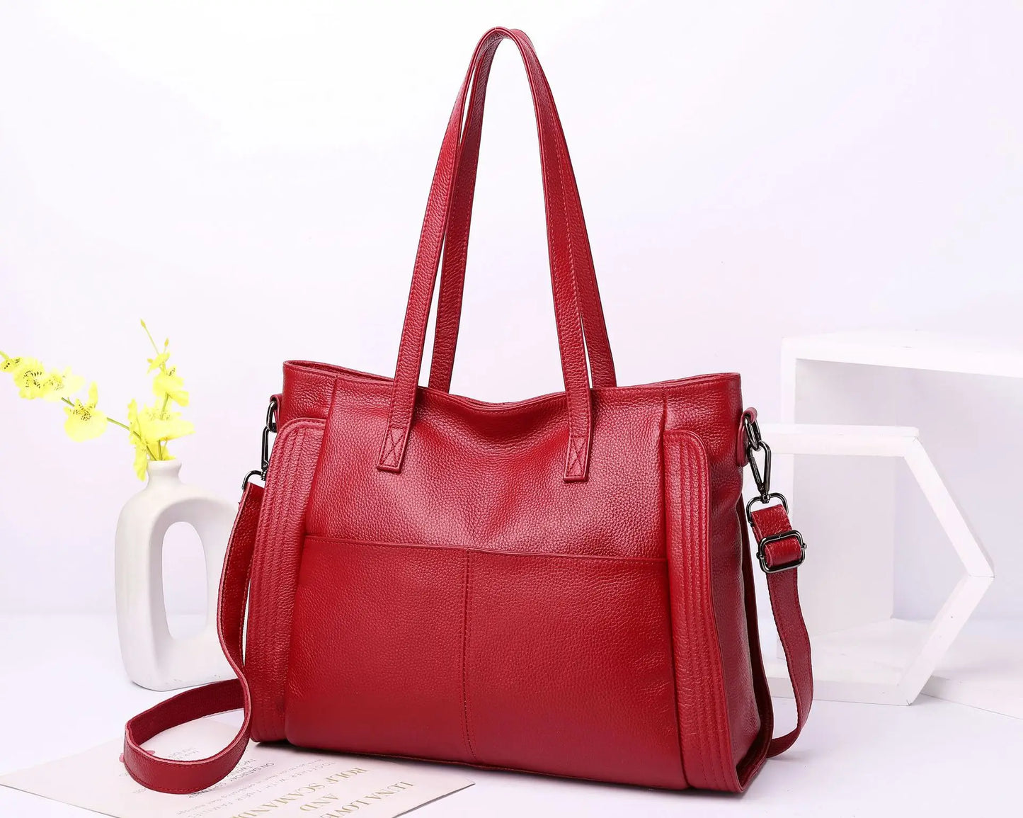 Experience effortless sophistication with this Genuine Leather Cowhide Women’s Tote, a large-capacity luxury designer bag crafted for modern women and mothers. Perfect as a handheld, shoulder, or crossbody bag