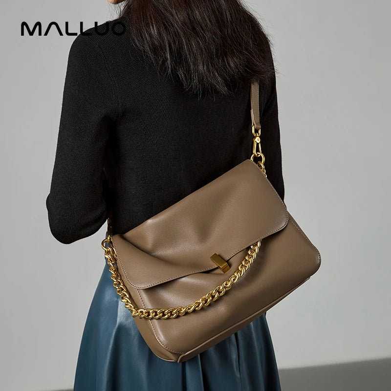 Women’s Large Korean Genuine Cow Leather Flap Shoulder Chain Bag | Luxury Solid Leather Crossbody Handbag & Messenger Purse | HollandLuxeGlobal.com Exclusive Collector’s Item”