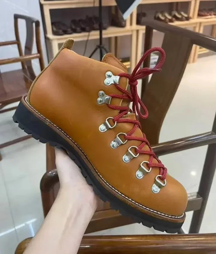 Vintage Men’s Leather Ankle Boots – Retro Mountaineering Lace-Up Outdoor & Casual Shoes | HollandLuxeGlobal.com Exclusive Collector’s Item