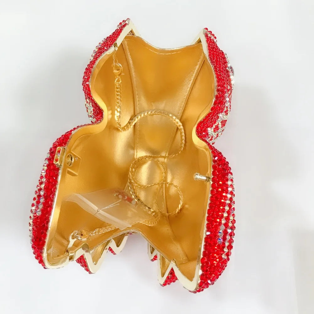 Red Goldfish Rhinestone Cartoon Animal Diamond Dinner Bag Handmade Crystal Women’s Hard Clutch | HollandLuxeGlobal.com Exclusive Collector’s Item