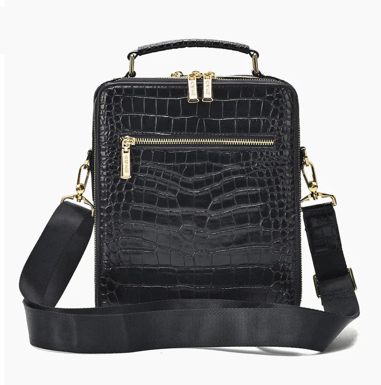 Crocodile Pattern Men’s Business Shoulder Messenger Bag – Genuine Cowhide Leather Vertical Tote & Small Briefcase | HollandLuxeGlobal.com Exclusive Collector’s Item