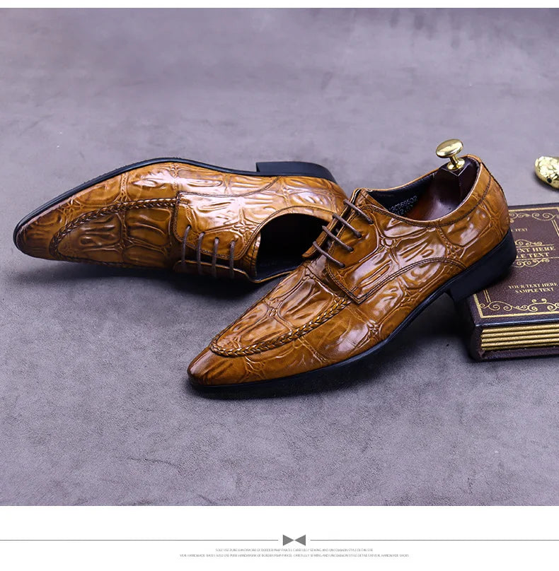 Elevate your style with the Luxury Crocodile Pattern Men’s Dress Shoes, part of the Hollandluxeglobal.com Exclusive Collection.
	•	Material: Premium genuine leather with elegant crocodile embossing