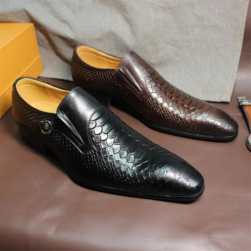 Luxury Men’s Genuine Leather Wingtip Monk Strap Loafers with Elegant Buckle Detailing – Premium Brown and Classic Black Handmade Formal Dress Shoes for Office, Business, and Wedding Events | HollandLuxeGlobal.com Exclusiv