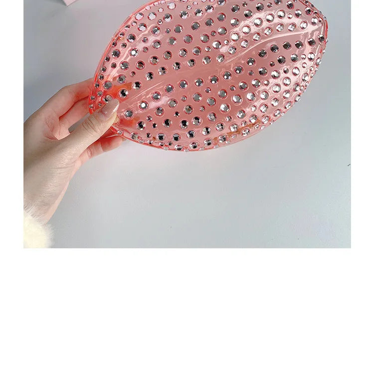 Lip Shape Rhinestones Clutch Bag Clear Acrylic Kiss Purse Luxury Diamond Women Wedding Evening Party Chain Crossbody Handbag | HollandLuxeGlobal.com Exclusive Collector’s Item