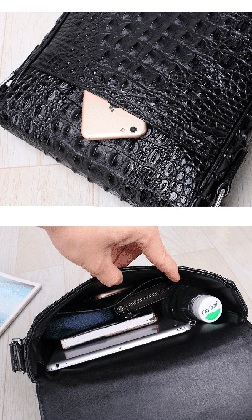 New High-Quality Crocodile Pattern Genuine Leather Men’s Shoulder Bag – Real Cowhide Fashion Casual Crossbody Bag | HollandLuxeGlobal.com Exclusive Collector’s Item