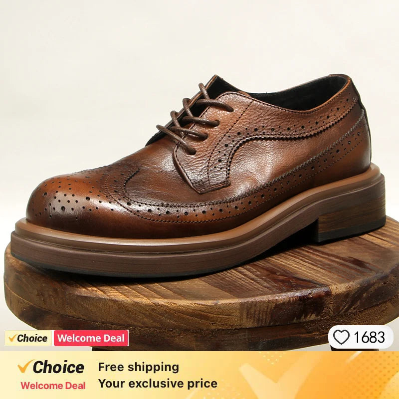 Step up your style with these Italian Leisure Leather Men’s Dress Shoes, a handmade luxury design that blends classic brogue carving with modern platform elegance. Perfect for business, weddings, and refined everyday wear.