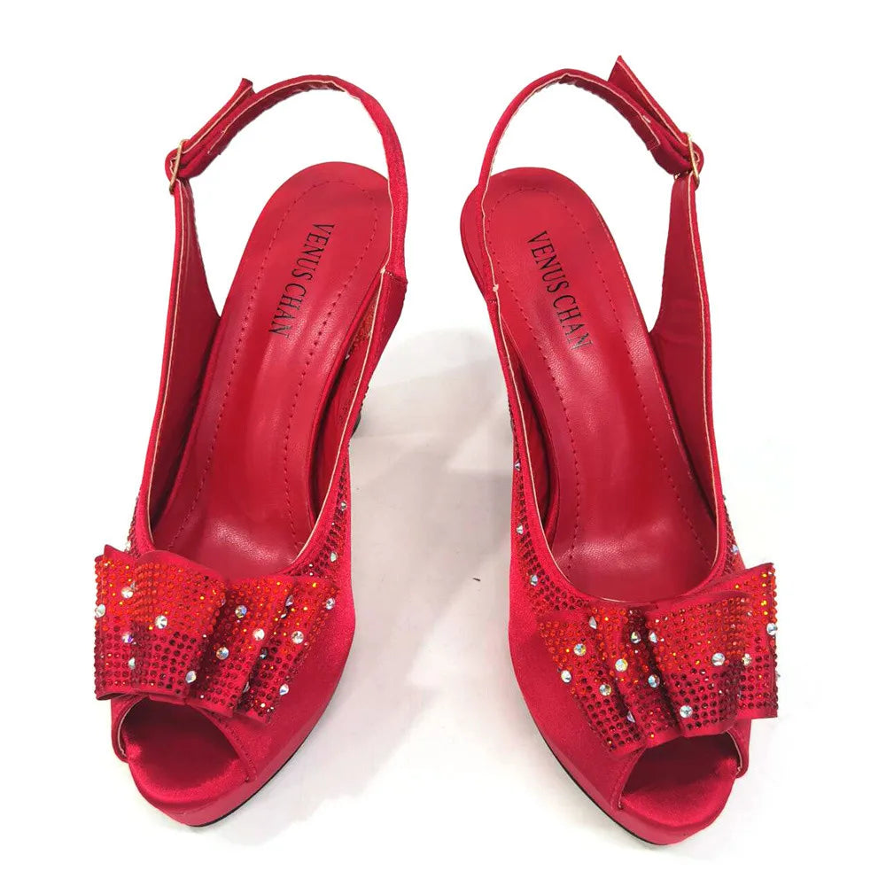 High Quality Thin Heels Rhinestones Design Fish Beaked Toe Cap Ladies Sandals with Bag Set in Pink Color For Party | HollandLuxeGlobal.com Exclusive Collector’s Item