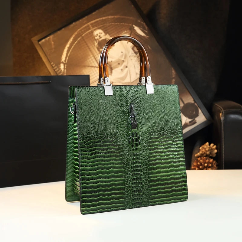 Elevate your everyday elegance with this Genuine Leather Women’s Tote Bag, featuring a luxury crocodile pattern and trend-setting vertical design. Perfect as a fashionable shoulder or messenger bag for stylish women