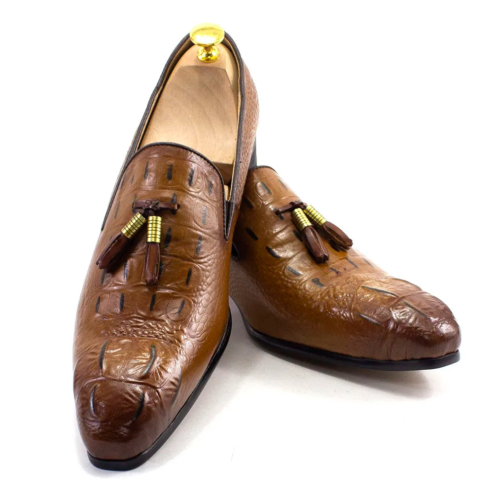 .	HollandLuxe Exclusive – Crocodile Print Leather Tassel Loafers
	2.	Luxury Genuine Leather Loafers – Crocodile Print with Tassel
	3.	Collector’s Edition Men’s Leather Slip-On Loafers – Crocodile Pattern
	4.	Premium