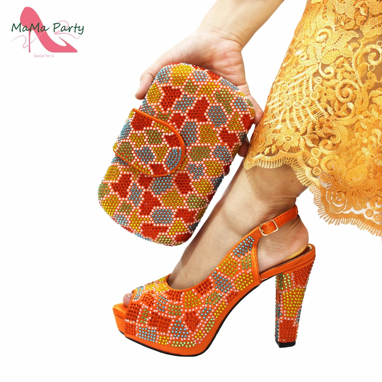 Celebrate in style with the Italian-Inspired Shoes & Bag Set, crafted for women who want to shine at every occasion. This luxurious slip-on design offers both comfort and sophistication, paired with a matching rhinestone-deco