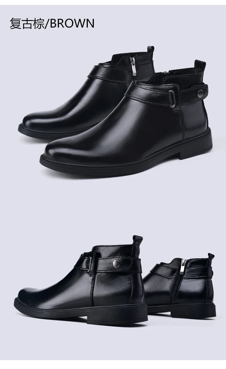 Italian Men’s Classic Genuine Leather Ankle Boots | Luxury High-Top Designer Fashion Boots with Anti-Skid Sole for Outdoor & Casual Wear | HollandLuxeGlobal.com Exclusive Collector’s Item