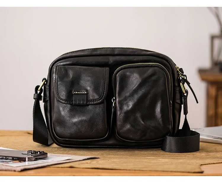 Men’s Fashion Casual Designer Handmade Genuine Leather Shoulder Bag – High-Quality Black Cowhide Crossbody for Outdoor & Daily Use | HollandLuxeGlobal.com Exclusive Collector’s Item