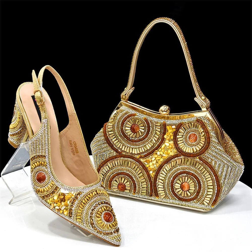 HollandLuxeGlobal.com Exclusive Premium Collectors Item – Elegant Italian Design Women’s Party Shoes with Matching Handbag, Stylish Heels & Bag Set for African Weddings & Special