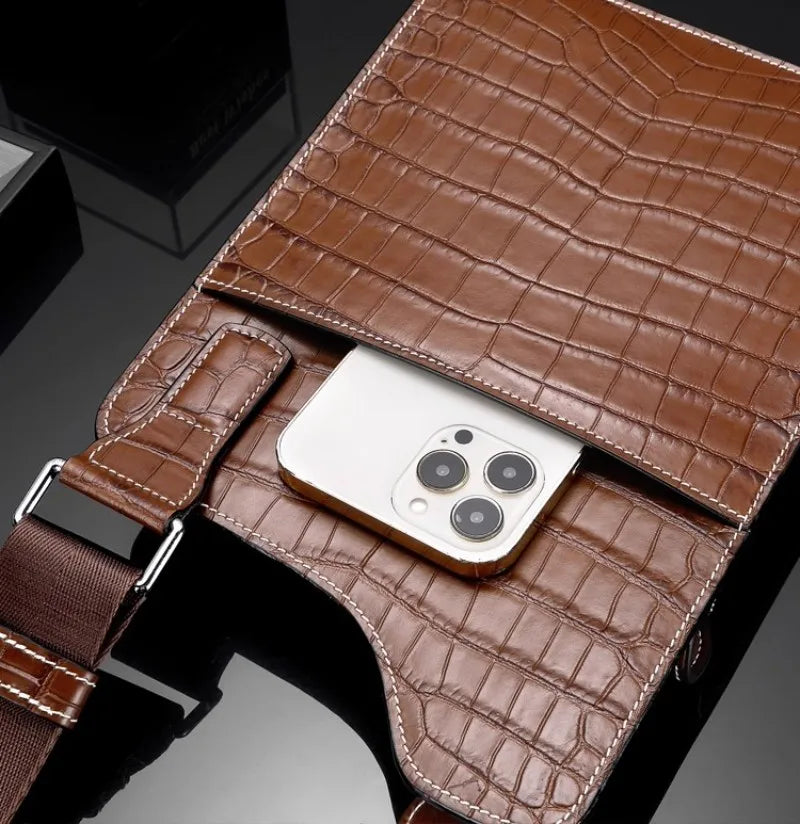 High Quality Crocodile Leather Business Casual Men’s Shoulder Bag – Genuine Designer Crossbody Handbag With Elegant Craftsmanship | HollandLuxeGlobal.com Exclusive Collector’s Item