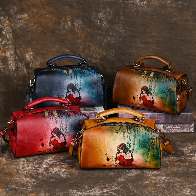 2025 Retro Hand-Drawn Leather Women’s Shoulder Bag – Luxury Designer Handcrafted Vintage Tote for Elegant Ladies | HollandLuxeGlobal.com Exclusive Collector’s Item