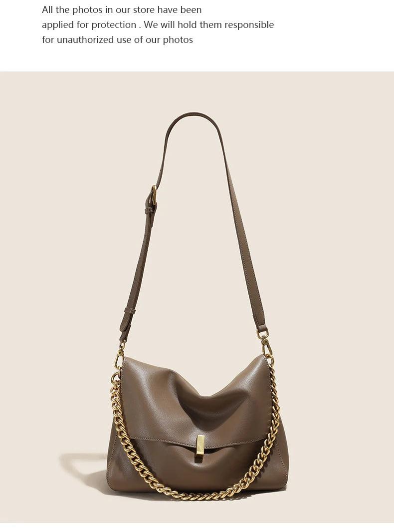 Women’s Large Korean Genuine Cow Leather Flap Shoulder Chain Bag | Luxury Solid Leather Crossbody Handbag & Messenger Purse | HollandLuxeGlobal.com Exclusive Collector’s Item”