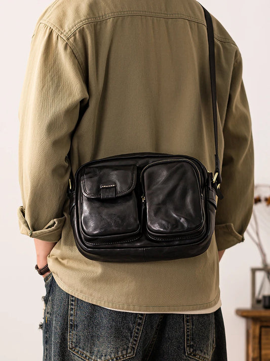 Men’s Fashion Casual Designer Handmade Genuine Leather Shoulder Bag – High-Quality Black Cowhide Crossbody for Outdoor & Daily Use | HollandLuxeGlobal.com Exclusive Collector’s Item