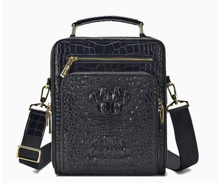 Crocodile Pattern Men’s Business Shoulder Messenger Bag – Genuine Cowhide Leather Vertical Tote & Small Briefcase | HollandLuxeGlobal.com Exclusive Collector’s Item